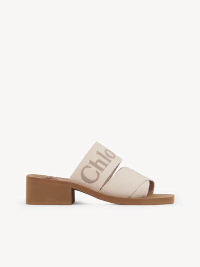 CHLOÉ MULES À TALON WOODY FEMME BEIGE TAILLE 41 90% LIN, 10% POLYESTER