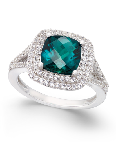 Macy's Lab-grown Emerald (1-1/2 Ct. T.w.) And White Sapphire (1/2 Ct. T.w.) Ring In Sterling Silver