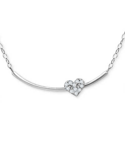 Giani Bernini Cubic Zirconia Heart Curved Bar Collar Necklace, 16" + 2" Extender, Created For Macy's In Silver