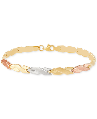 Macy's Satin & Polished Stampato Link Bracelet In 10k Tricolor Gold In Tri-color