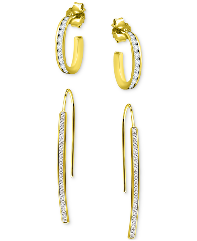 Giani Bernini 2-pc. Set Cubic Zirconia Small Hoop & Threader Earrings, Created For Macy's In Gold