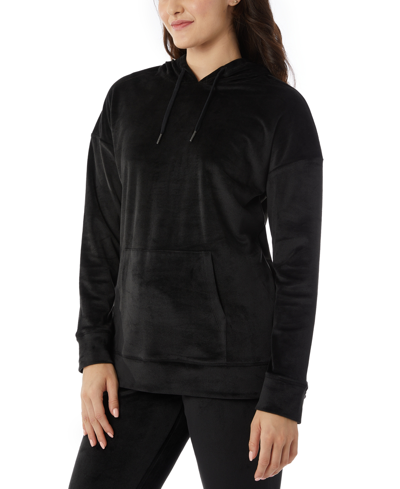 32 Degrees Women's Velour Pouch-pocket Pullover Hoodie In Black