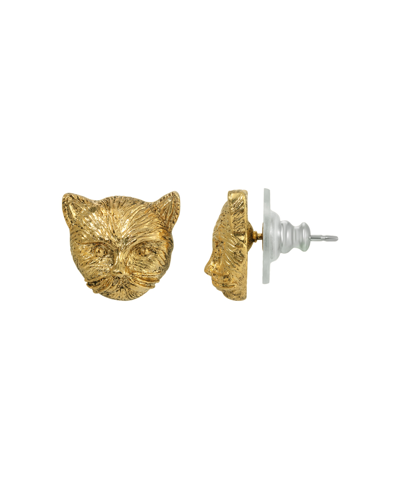 2028 Gold-tone Cat Stud Earrings In Yellow