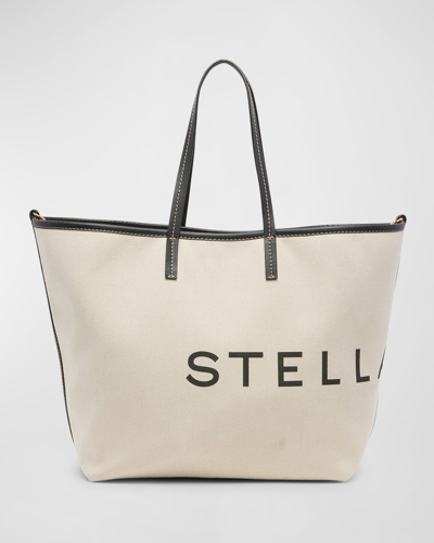 Stella Mccartney Logo Canvas Shopper Tote Bag In Cream