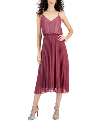 Sam Edelman Women's Pleated Metallic Chiffon Midi Dress In Burgundy