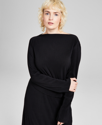 And Now This Women's Boat-neck Lettuce-edge Top, Created For Macy's In Black