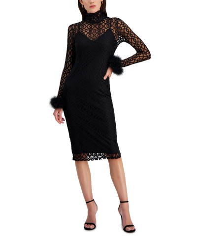 Rachel Rachel Roy Women's Lydie Deco Lace Feather-trim Dress In Black