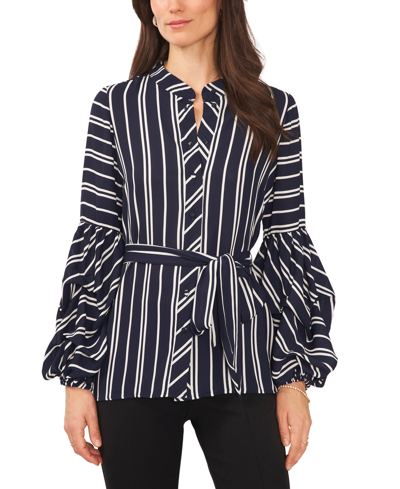 Vince Camuto Plus Size Striped Belted Blouse In Classic Navy