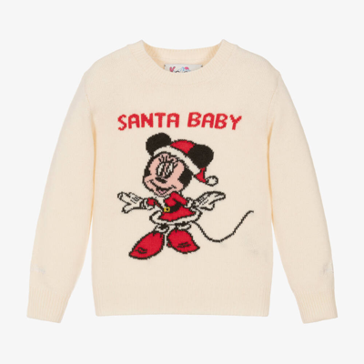 Mc2 Saint Barth Babies'  Girls Ivory Festive Wool Disney Sweater