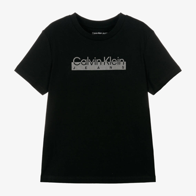 Calvin Klein Babies' Logo印花棉混纺t恤 In Black