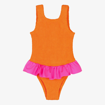 Hunza G Kids' Girls Orange Ruffle Crinkle Swimsuit