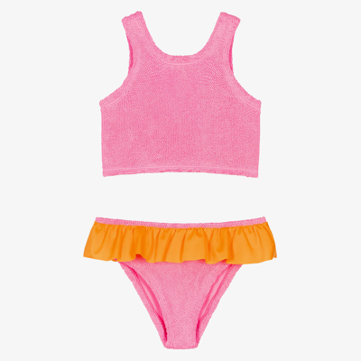 Hunza G Kids' Girls Pink & Orange Crinkle Frill Bikini