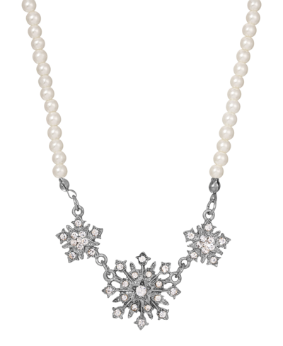 2028 Imitation Pearl Crystal Starburst Collar Necklace In Silver-white