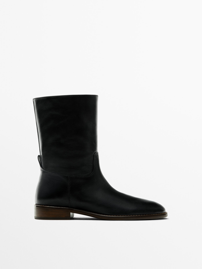 Massimo Dutti Heeled Lined Ankle Boots In Black