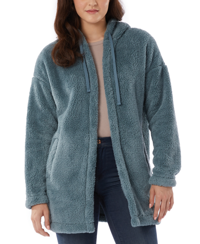 32 Degrees Women's Hooded Fleece Drawstring Cardigan In Goblin Blue