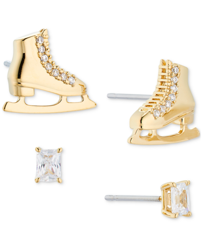 Ava Nadri 18k Gold-plated 2-pc. Set Pave Skate & Emerald-cut Cubic Zirconia Stud Earrings