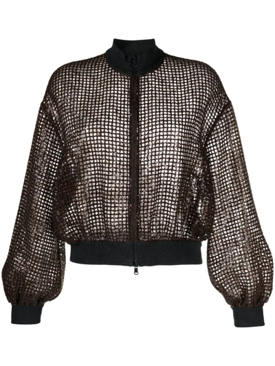 Brunello Cucinelli Dazzling Net Embroidery Bomber In Brown