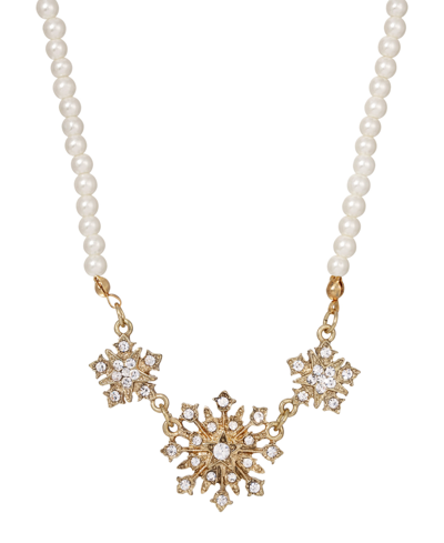 2028 Imitation Pearl Crystal Starburst Collar Necklace In Gold-white
