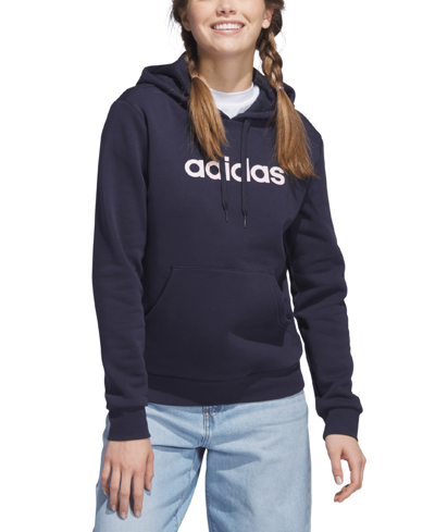 Adidas Originals Women's Fleece Linear Logo Pullover Hoodie In Legend Ink