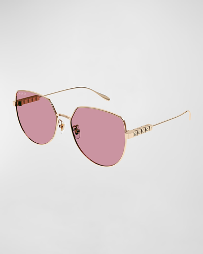 Gucci Logo Metal Butterfly Sunglasses In Shiny Rose Gold
