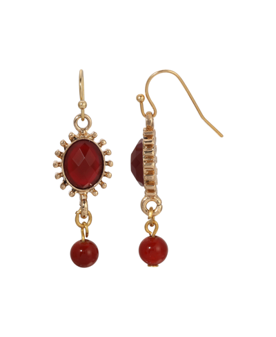 2028 Glass Crystal Bead Oval Drop Earrings In Red