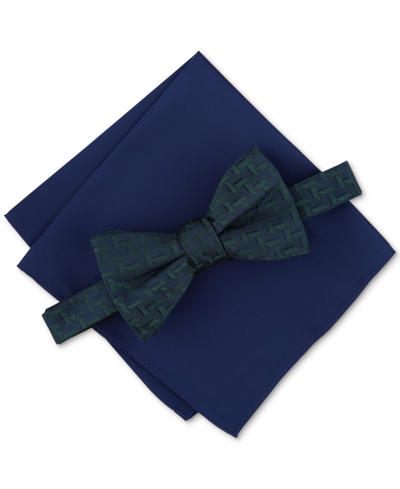 Alfani Men's Belton Geo-print Bow Tie & Pocket Square Set, Created For Macy's In Hunter