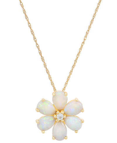 Macy's Opal (1-1/2 Ct. T.w.) & Diamond (1/20 Ct. T.w.) Flower 18" Pendant Necklace In 14k Gold