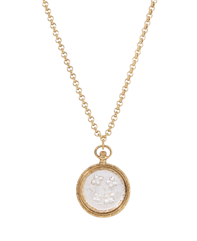 2028 Etched Glass Gold-tone Round Pendant In Yellow