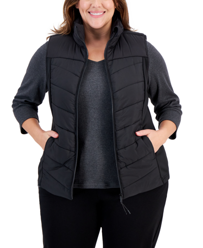 Id Ideology Plus Size Zip-front Puffer Vest, Created For Macy's In Deep Black