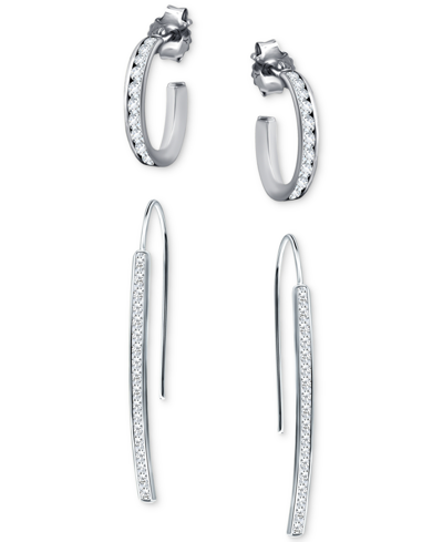 Giani Bernini 2-pc. Set Cubic Zirconia Small Hoop & Threader Earrings, Created For Macy's In Silver
