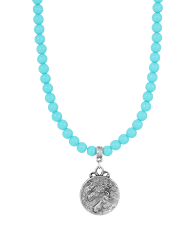 2028 Acrylic Faux Turquoise Bead Horse Pendant Necklace