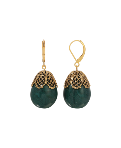 2028 Acrylic Oval Filigree Drop Earrings In Green