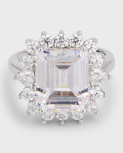 Golconda By Kenneth Jay Lane Sterling Silver Asscher And Round-cut Cubic Zirconia Statement Ring