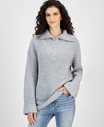 And Now This Women's Oversized Quarter-zip Pullover Sweater, Created For Macy's In Grey Heather
