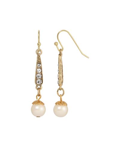 2028 Crystal Imitation Pearl Linear Drop Earrings In White