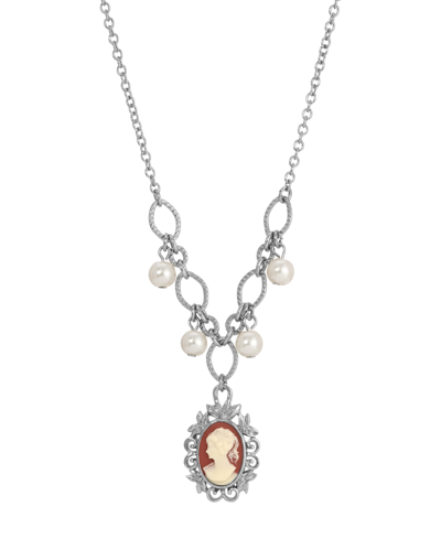 2028 Carnelian Resin Cameo Pendant Necklace In White