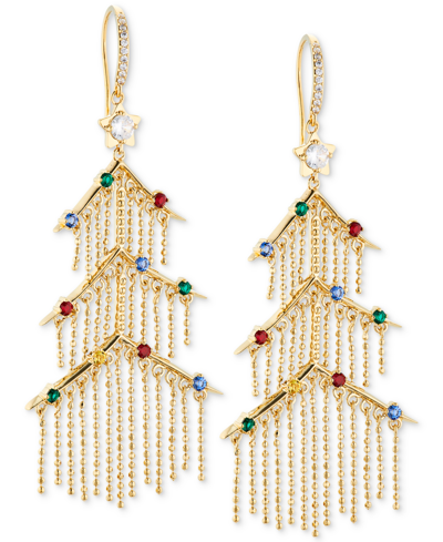 Ava Nadri Gold-tone Crystal Tinsel Tree Chandelier Earrings