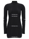 Balenciaga Patched Brief Logo Long Sleeve Stretch Cotton Minidress In White/black