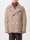 Lanvin Short Overcoat With Plaid Pattern In Brown