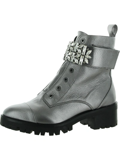 Karl Lagerfeld Pippa Womens Lugged Sole Zipper Ankle Boots In Grey
