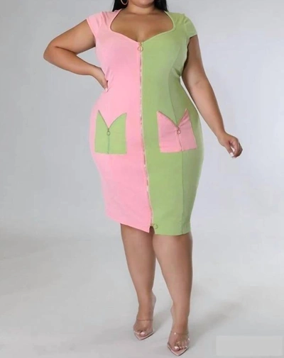 Good Time Usa Two Sides Of Every Story Dress In Pink/sage In Green