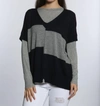 Label+thread Wide Chic Vee Poncho In Navy/grey In Multi