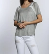 LABEL+THREAD SHEER TRIM SCOOP TOP IN GREY