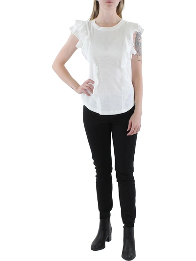 Lauren Ralph Lauren Womens Ruffled Sleeves Tee T-shirt In White