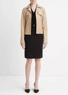Vince Snap Front Cropped Leather Shirt Jacket In Sesame In Silver