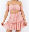 HAUTE MONDE SOLID CHIFFON OFF THE SHOULDER SKIRT SET IN PINK