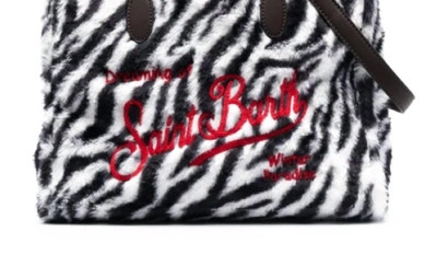 Mc2 Saint Barth Zebra Teddy Fabric Handbag In Black