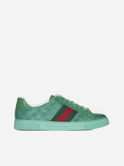 Gucci Ace Gg Crystal Coated-canvas Trainers In Green