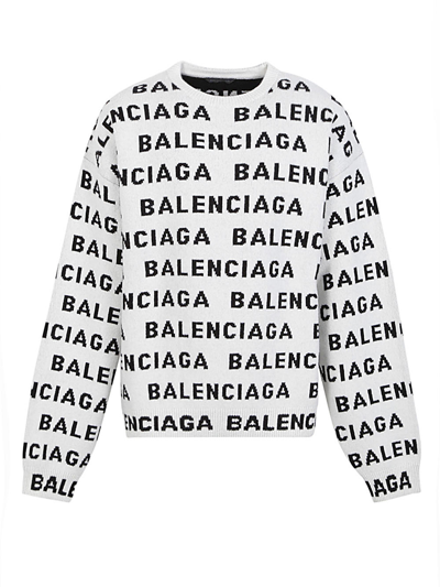 Balenciaga Logo-monogrammed Wool-blend Jumper In White,black