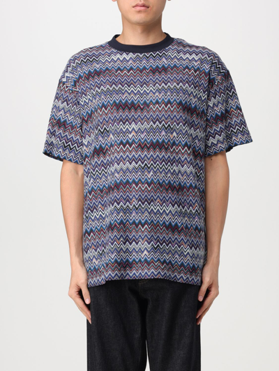 Missoni Chevron Zigzag Crew Neck T-shirt In Blue
